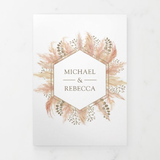 Rustieke Boho Pampas gras foto collage bruiloft Drieluik Uitnodiging (Cover)