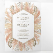 Rustieke Boho Pampas gras foto collage bruiloft Drieluik Uitnodiging (Binnenzijde eerst)