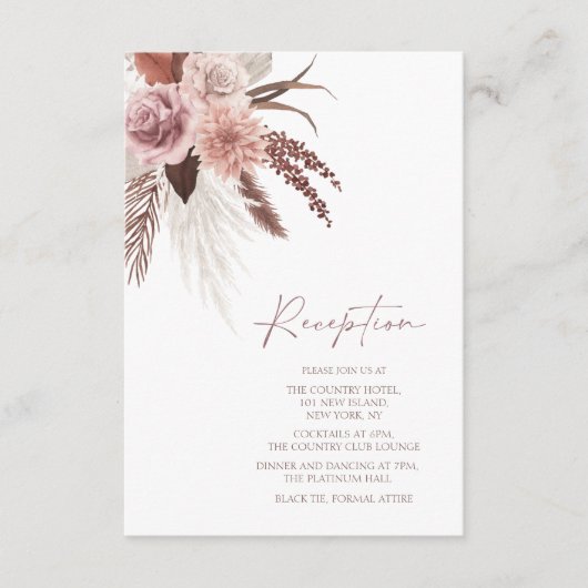 Rustieke Boho Pampas Grass Terracotta bruiloft Informatiekaartje (Voorkant)