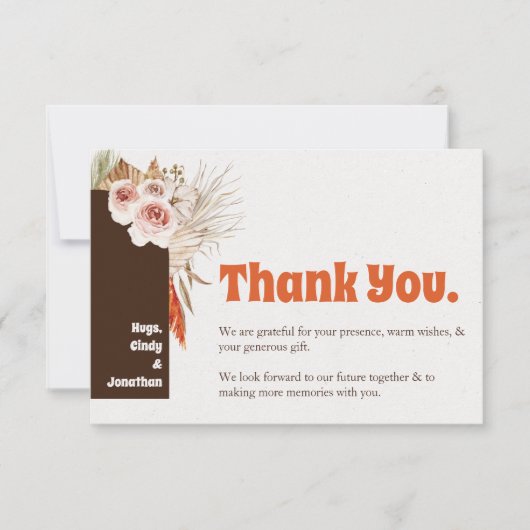 Rustieke Boho Pampas Grass Wedding Bedankkaart (Voorkant)