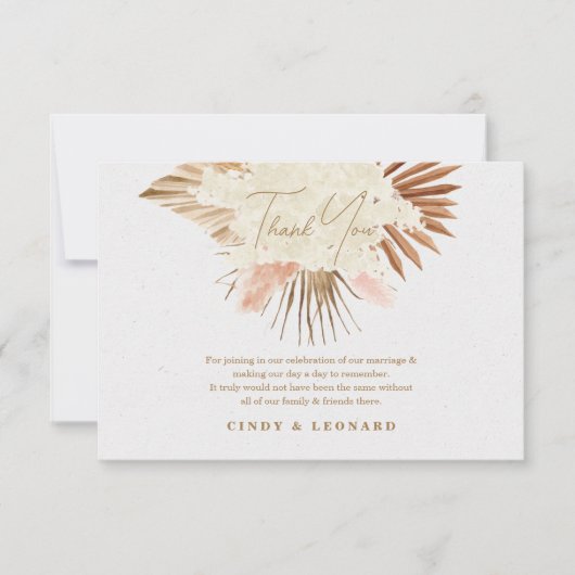 Rustieke Boho Pampas Grass Wedding Bedankkaart (Voorkant)