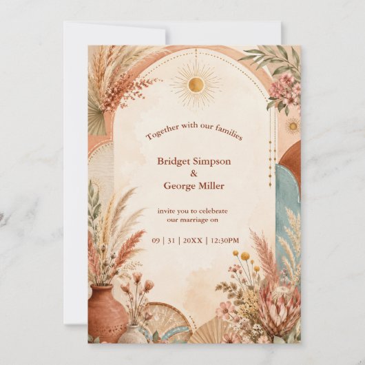 Rustieke Boho Pampas wilde bloem Bruiloft Kaart (Voorkant)