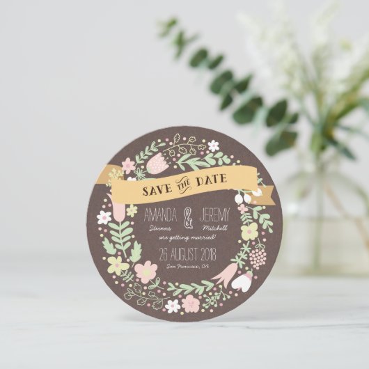 Rustieke Boho Pastel Bloem Foto Save the Date (Staand voorkant)