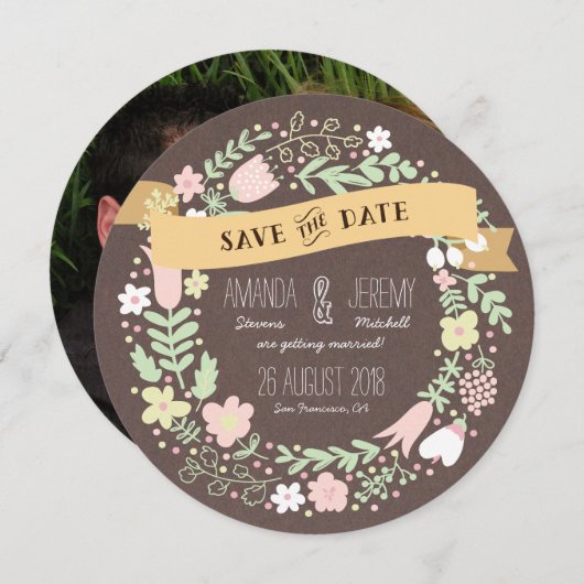 Rustieke Boho Pastel Bloem Foto Save the Date (Voorkant / Achterkant)