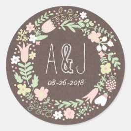 Rustieke Boho Pastel Bloem Krans Bruiloft Ronde Sticker