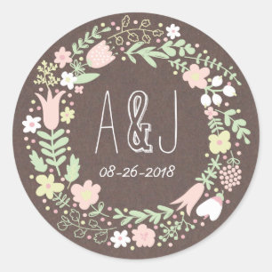 Rustieke Boho Pastel Bloem Krans Bruiloft Ronde Sticker