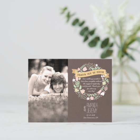 Rustieke Boho Pastel Bloem Krans Dank u Briefkaart (Staand voorkant)