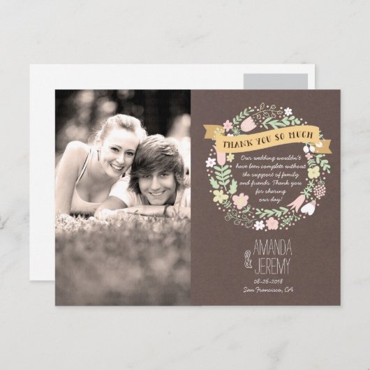 Rustieke Boho Pastel Bloem Krans Dank u Briefkaart (Voorkant / Achterkant)