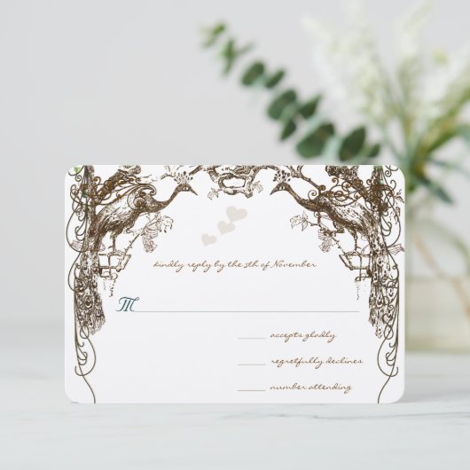 Rustieke Boho Peacock  Liefde Vogel Bruiloft RSVP (Staand voorkant)