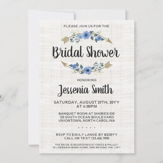 Rustieke Boho pijlen bloemenbruids douche uitnodig Kaart (Voorkant)