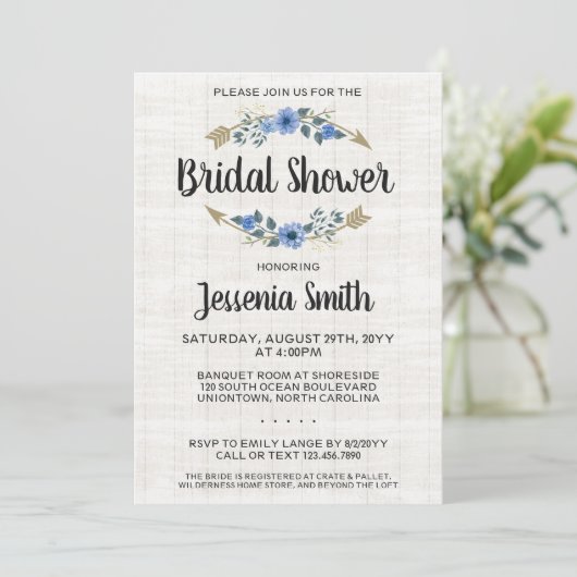 Rustieke Boho pijlen bloemenbruids douche uitnodig Kaart (Staand voorkant)