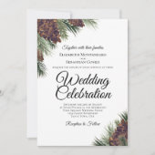 Rustieke Boho Pinecones Elegante QR Code Huwelijk Kaart (Voorkant)