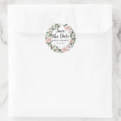 Rustieke Boho Pink Floral Bruiloft Save the Date Ronde Sticker (Tas)