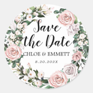 Rustieke Boho Pink Floral Bruiloft Save the Date Ronde Sticker