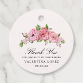 Rustieke Boho Pink Floral Quinceanerea Dank u Bedankjes Labels (Voorkant)