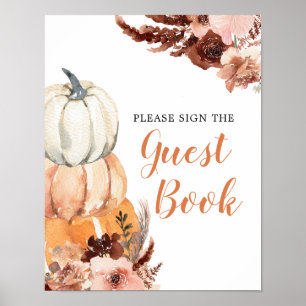Rustieke Boho Pompoen Baby Shower Gastboek Poster