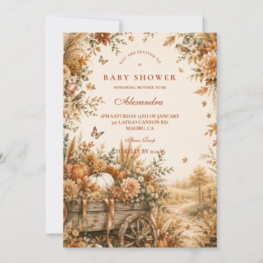 Rustieke Boho Pompoen Baby Shower Kaart (Voorkant)