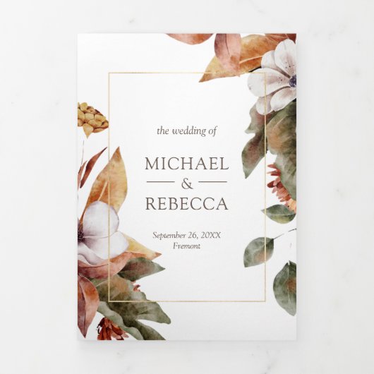 Rustieke Boho pompoen foto QR code bruiloft Drieluik Uitnodiging (Cover)