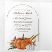 Rustieke Boho pompoen foto QR code bruiloft Drieluik Uitnodiging (Binnenzijde eerst)