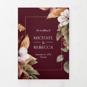 Rustieke Boho Pompoen Foto QR Code Burgundy Trouwe Drieluik Uitnodiging (Cover)