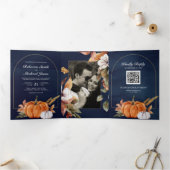 Rustieke Boho Pompoen Foto QR Code Marine Huwelijk Drieluik Uitnodiging (Binnen)