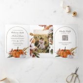 Rustieke Boho Pompoen Foto QR Code Trouwen Drieluik Uitnodiging (Binnen)