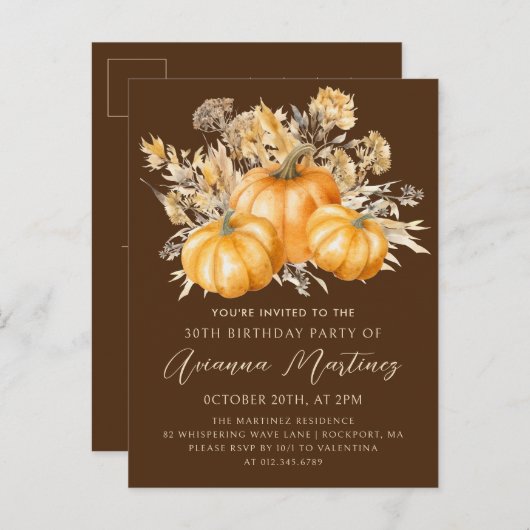 Rustieke Boho Pompoen Herfst 30ste Verjaardag Part Uitnodiging Briefkaart (Voorkant / Achterkant)