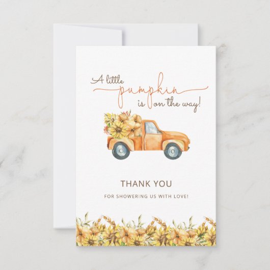Rustieke Boho Pompoen Herfst Bloemen Baby shower Bedankkaart (Voorkant)