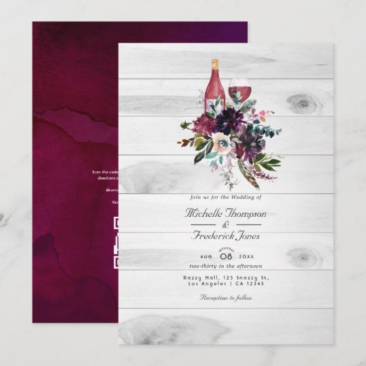 Rustieke Boho Pr Plum Wijnproeverij QR Code RSVP T Kaart (Voorkant / Achterkant)
