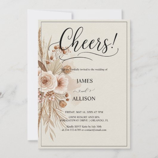 Rustieke Boho Proost Neutrale Bloemen Uitnodiging (Voorkant)