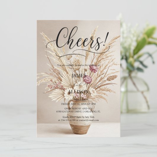 Rustieke Boho Proost Neutrale Bloemen Uitnodiging (Staand voorkant)