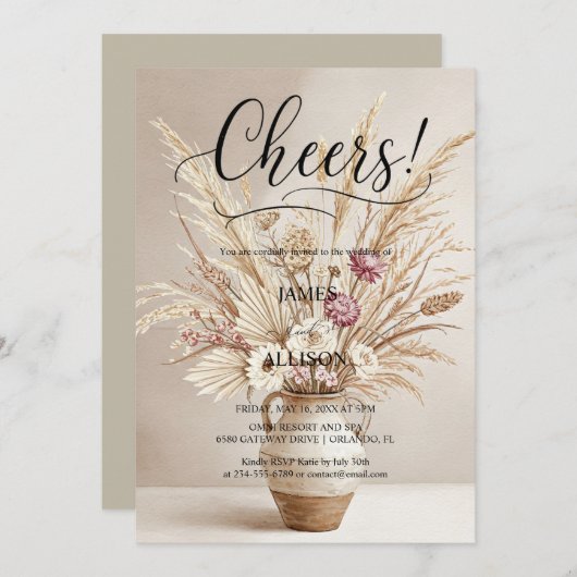 Rustieke Boho Proost Neutrale Bloemen Uitnodiging (Voorkant / Achterkant)