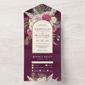 Rustieke Boho Pruim Bloemenboog Bruiloft All In One Uitnodiging (Binnen)