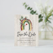 Rustieke Boho Regenboog Kerstfeest Save the Date Aankondigingskaart (Staand voorkant)