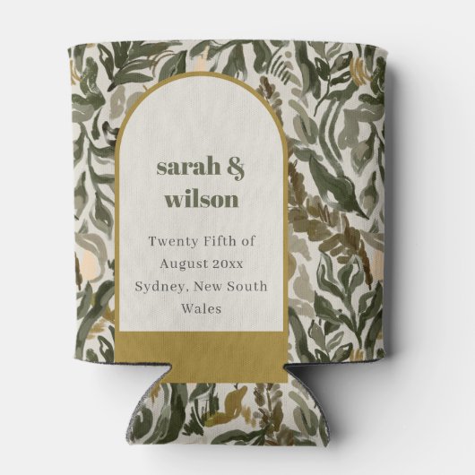 Rustieke Boho Retro Boog Groen Botanisch Huwelijk Blikjeskoeler (Achterkant)