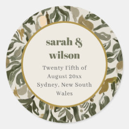 Rustieke Boho Retro Boog Groen Botanisch Huwelijk Ronde Sticker