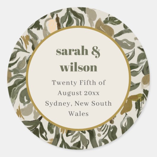 Rustieke Boho Retro Boog Groen Botanisch Huwelijk Ronde Sticker (Voorkant)