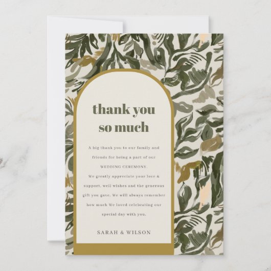 Rustieke Boho Retro Boog Groene Botanische Huwelij Bedankkaart (Voorkant)