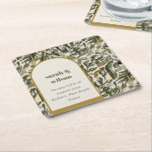 Rustieke Boho Retro Boog Groene Botanische Huwelij Kartonnen Onderzetters (Schuin)