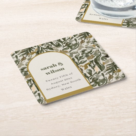 Rustieke Boho Retro Boog Groene Botanische Huwelij Kartonnen Onderzetters (Schuin)