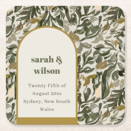 Rustieke Boho Retro Boog Groene Botanische Huwelij Kartonnen Onderzetters