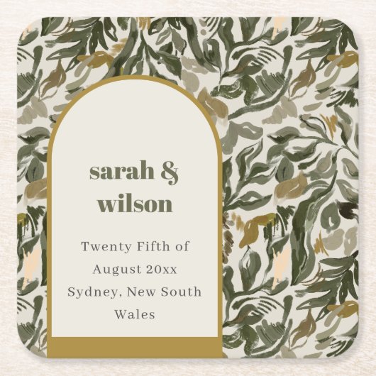 Rustieke Boho Retro Boog Groene Botanische Huwelij Kartonnen Onderzetters (Voorkant)