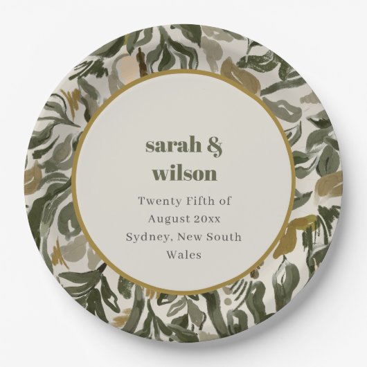 Rustieke Boho Retro Boog Groene Botanische Huwelij Papieren Bordje (Voorkant)