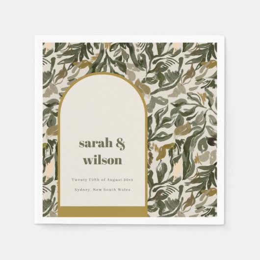 Rustieke Boho Retro Boog Groene Botanische Huwelij Servet (Voorkant)