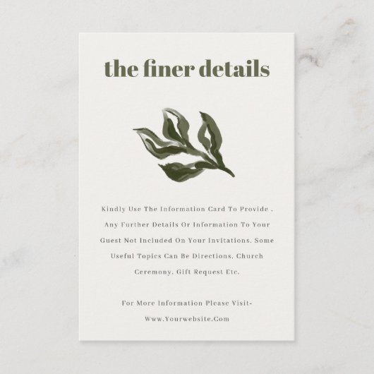 Rustieke Boho Retro Groene Botanische bruiloft Det Informatiekaartje (Voorkant)