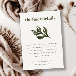 Rustieke Boho Retro Groene Botanische bruiloft Det Informatiekaartje