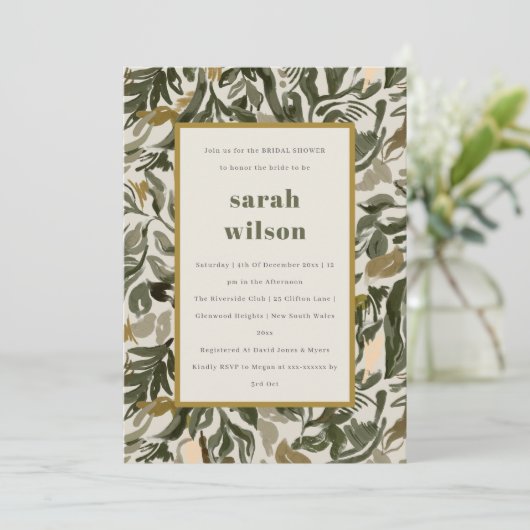 Rustieke Boho Retro Groene Botanische Bruiloftsdou Kaart (Staand voorkant)