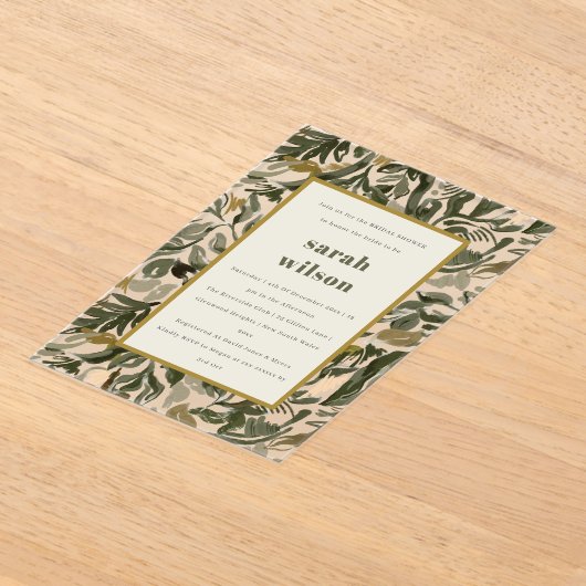 Rustieke Boho Retro Groene Botanische Vrijgezellen Acryl Uitnodigingen (Laagn)