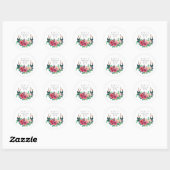 Rustieke Boho Rode Bloem Herten Geweien Monogram Ronde Sticker (Vel)