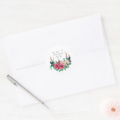 Rustieke Boho Rode Bloem Herten Geweien Monogram Ronde Sticker (Envelop)